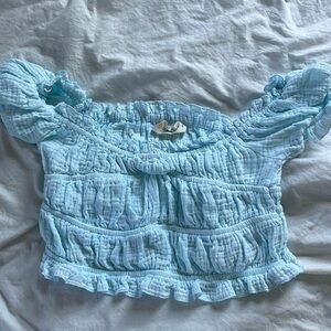 Ocean Drive Blue Off the Shoulder Cropped Top